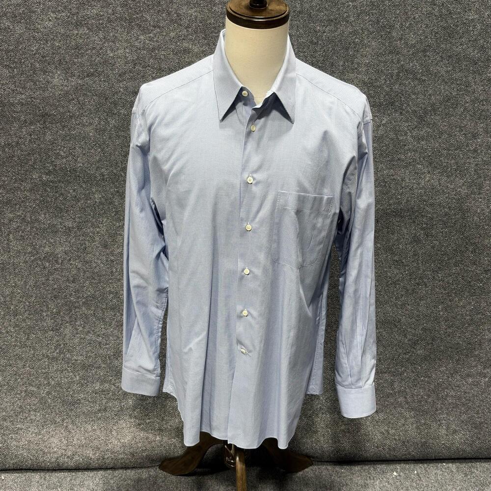 Ermenegildo Zegna Dress Shirt Mens 16.5 34/35 Blue Check Regular Fit Cotton